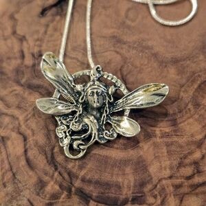 Art Nouveau Sterling 925 Fairy Pendant Necklace